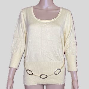 Allison Brittney Yellow ¾ Sleeve Chain Belt Pullover Sweater Size XL